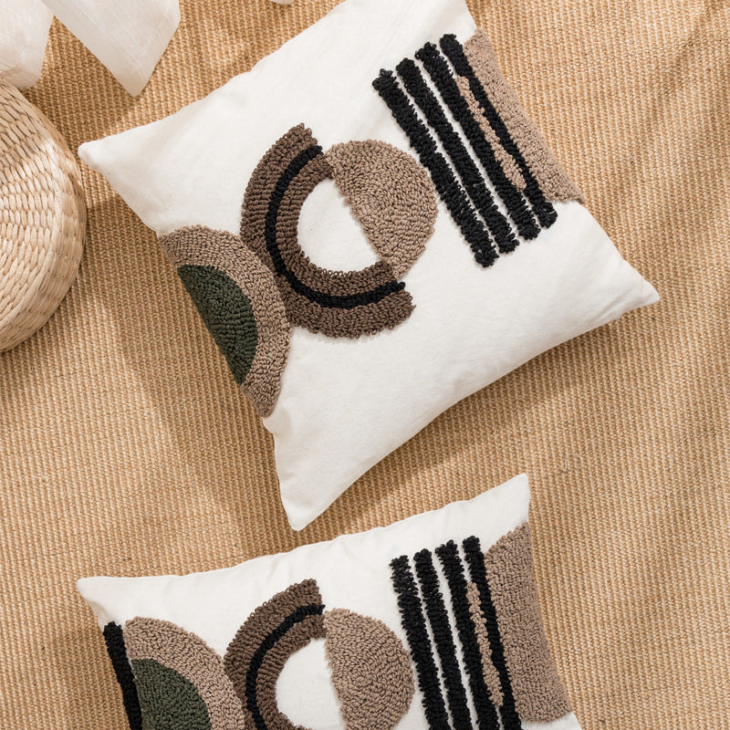 Oreiller touffeté en toile de coton avec boucles