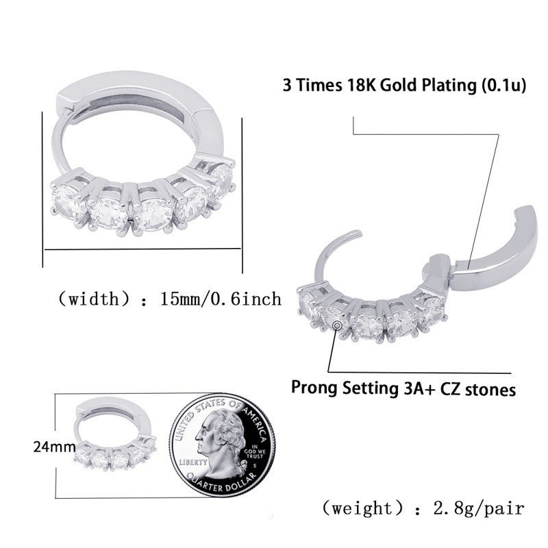 Single Row Zircon Hip Hop Men And Women Couple Hinge Ring Earrings