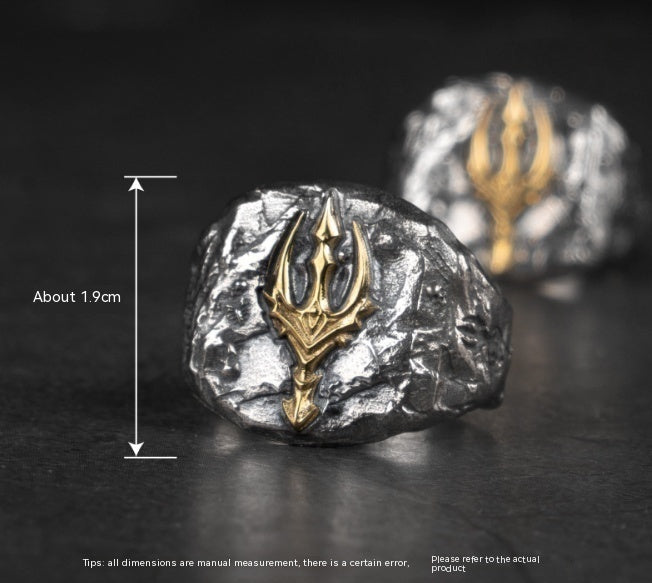 Original Poseidon Ice Rage Trident Silver Ring Trendy Men's