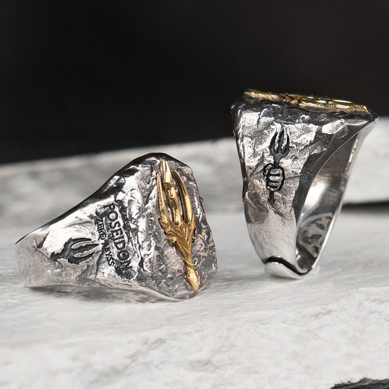 Original Poseidon Ice Rage Trident Silver Ring Trendy Men's