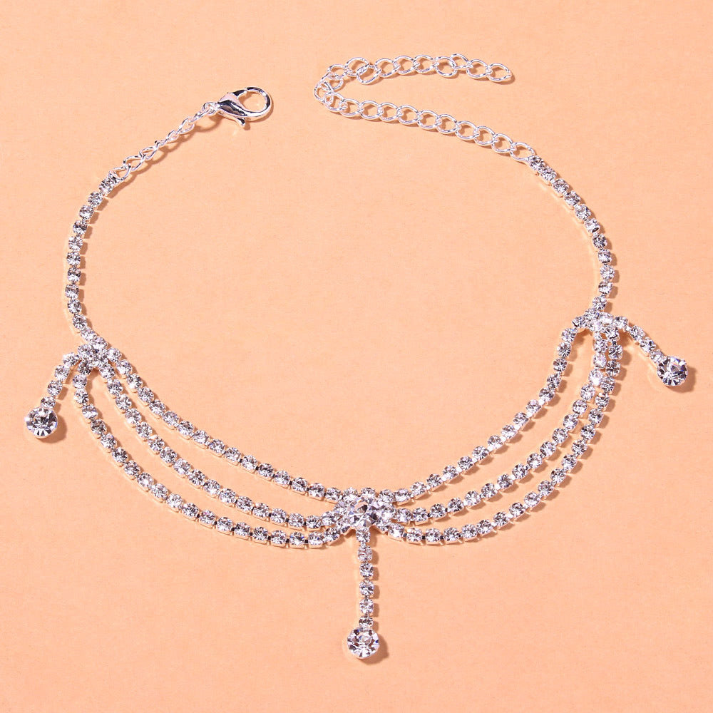 Bracelet de cheville multicouche strass style INS européen et américain