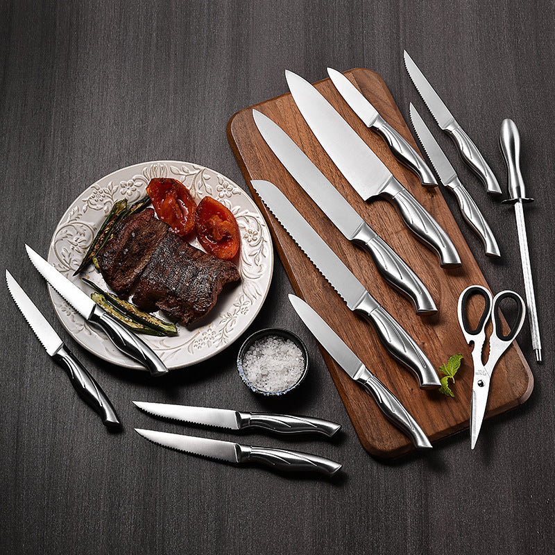 Ensemble de 13 couteaux de cuisine à manche creux en acier inoxydable