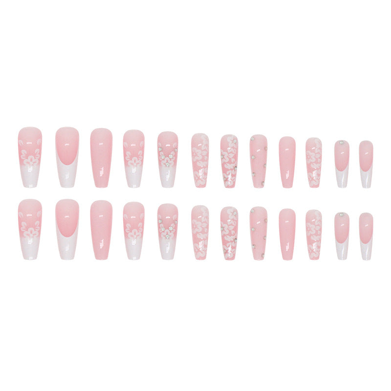 Faux ongles français longs de ballet en diamant