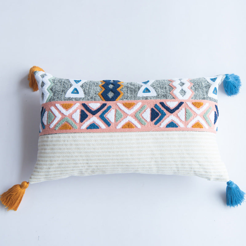Housse de coussin à pampilles brodée de style bohème pour dossier