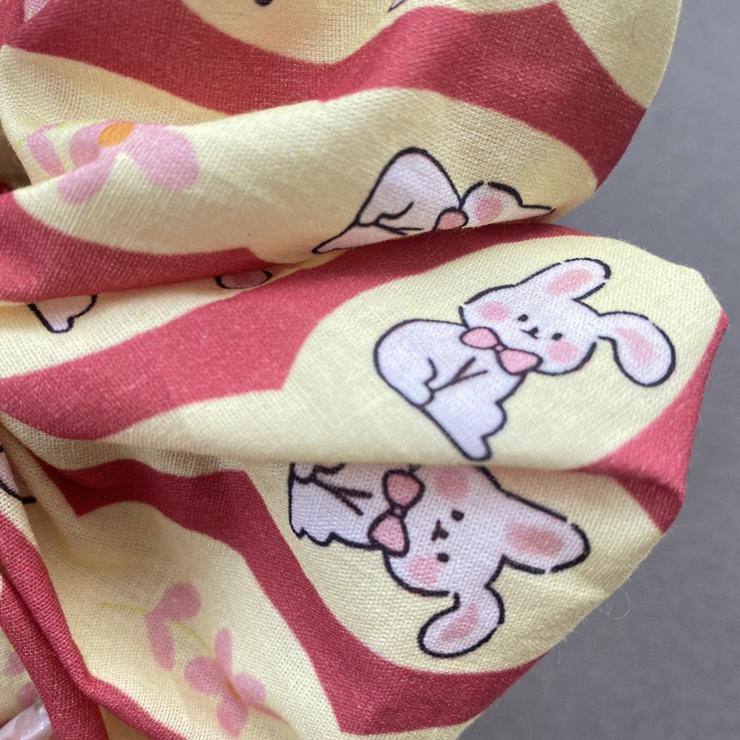 Élastique à cheveux motif lapin de dessin animé à rayures et fleurs de tulipe