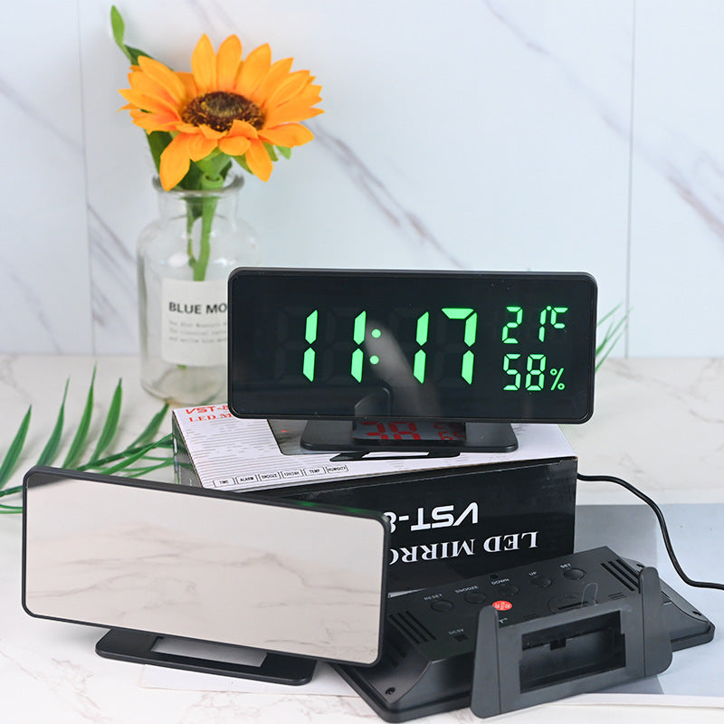 Horloge de bureau avec miroir LED, calendrier, température et humidité, horloge de bureau simple