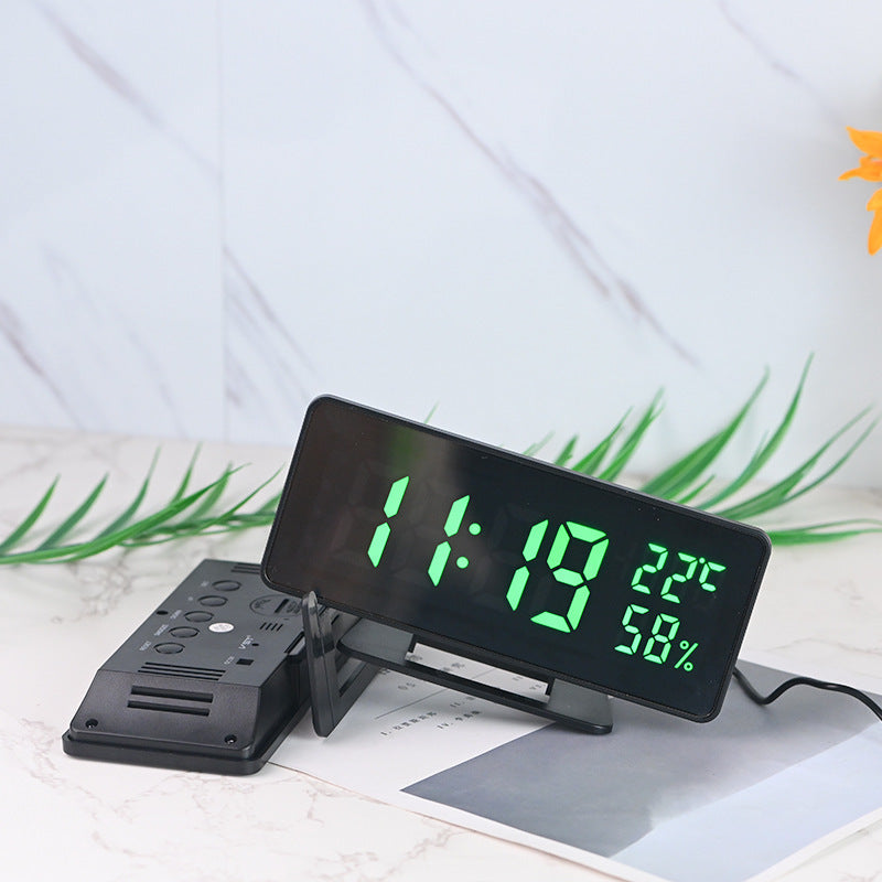 Horloge de bureau avec miroir LED, calendrier, température et humidité, horloge de bureau simple