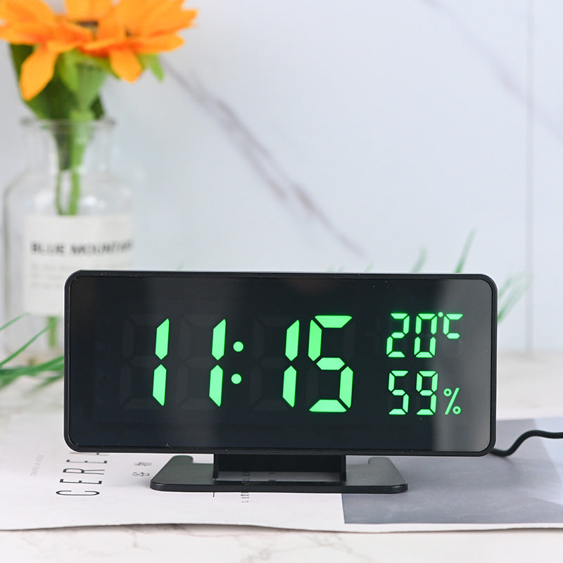 Horloge de bureau avec miroir LED, calendrier, température et humidité, horloge de bureau simple
