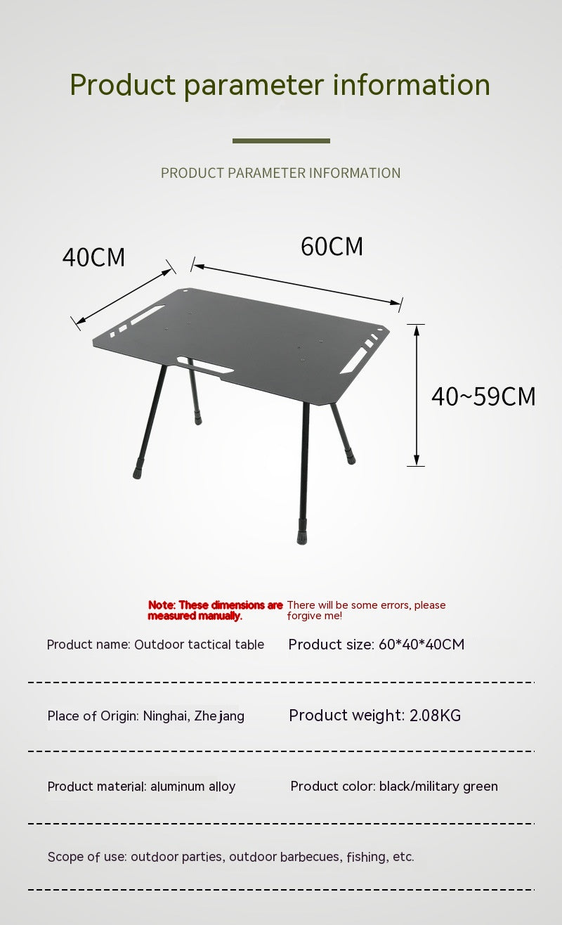 Table pliante en aluminium noirci pour camping en extérieur