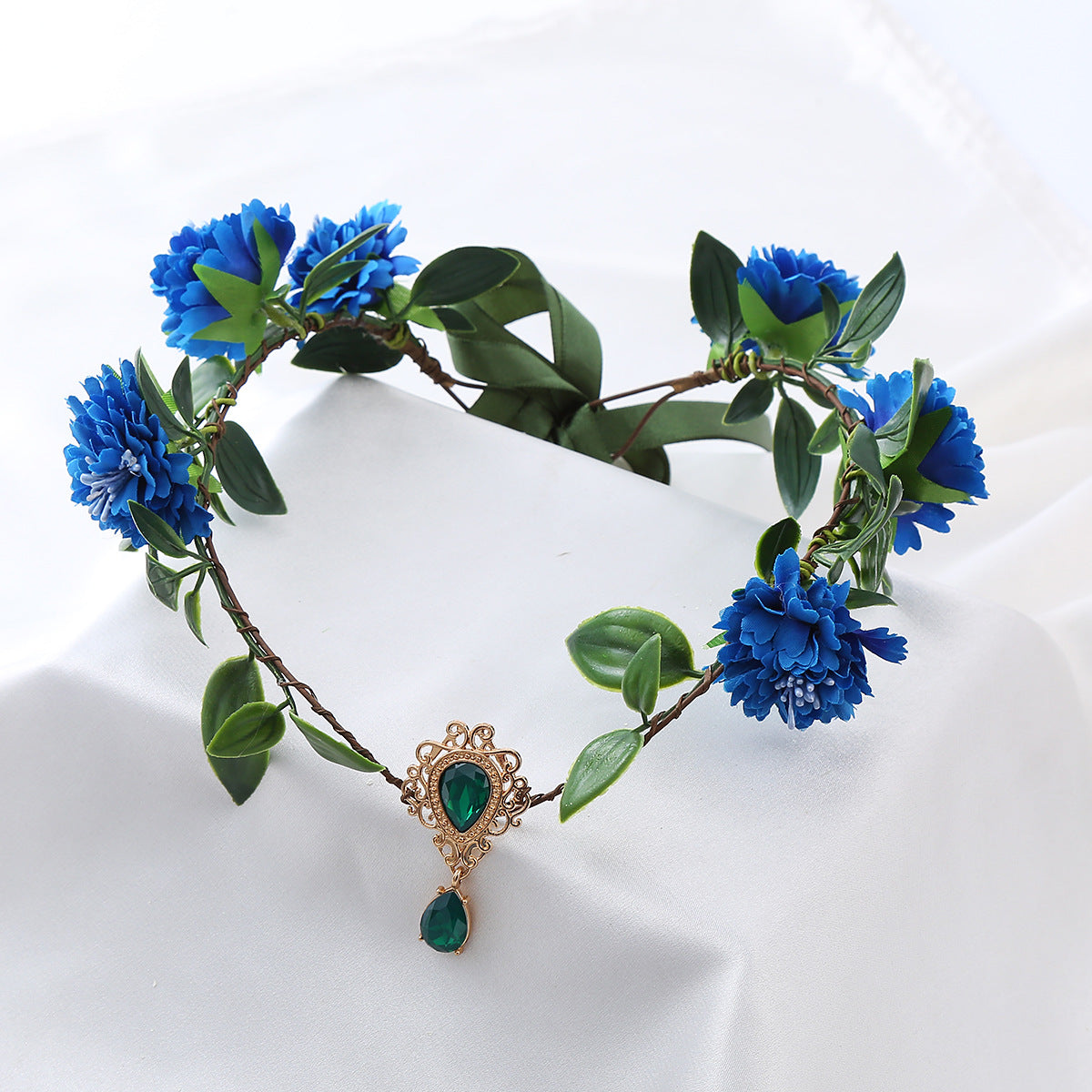 Artificial Flower Handmade Mori Style Green Leaf Female Hair Hoop