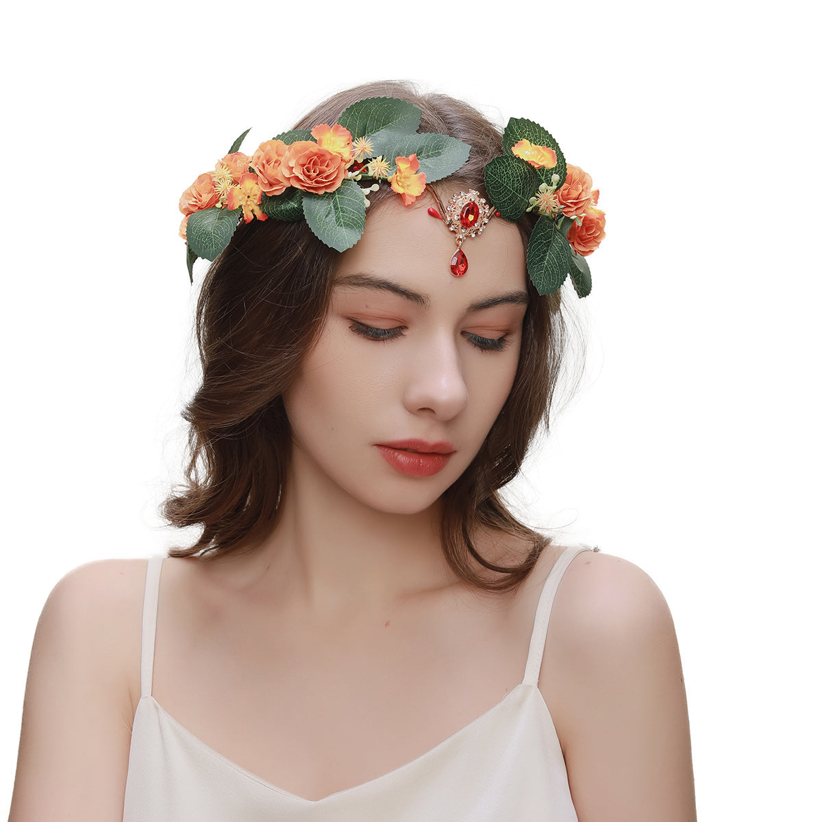 Artificial Flower Handmade Mori Style Green Leaf Female Hair Hoop