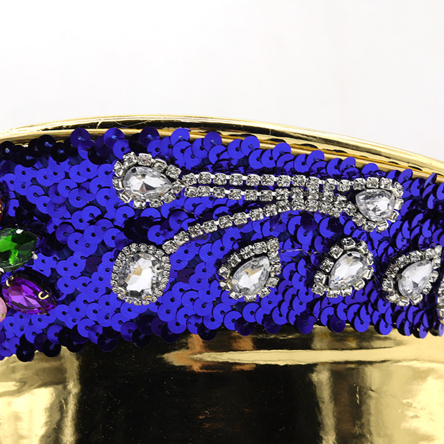 Leather Rhinestone All-match Diamond Crown Navy Hat