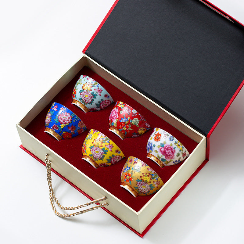 Porcelain Tea Tasting Cup Gift Box Chinese Style
