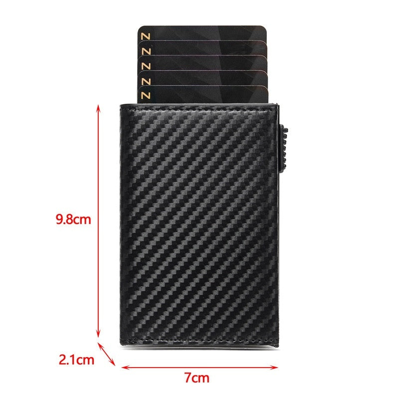 Portefeuille porte-cartes triple, en fibre de carbone, grande capacité, automatique, en aluminium, anti-vol, avec plusieurs fentes pour cartes