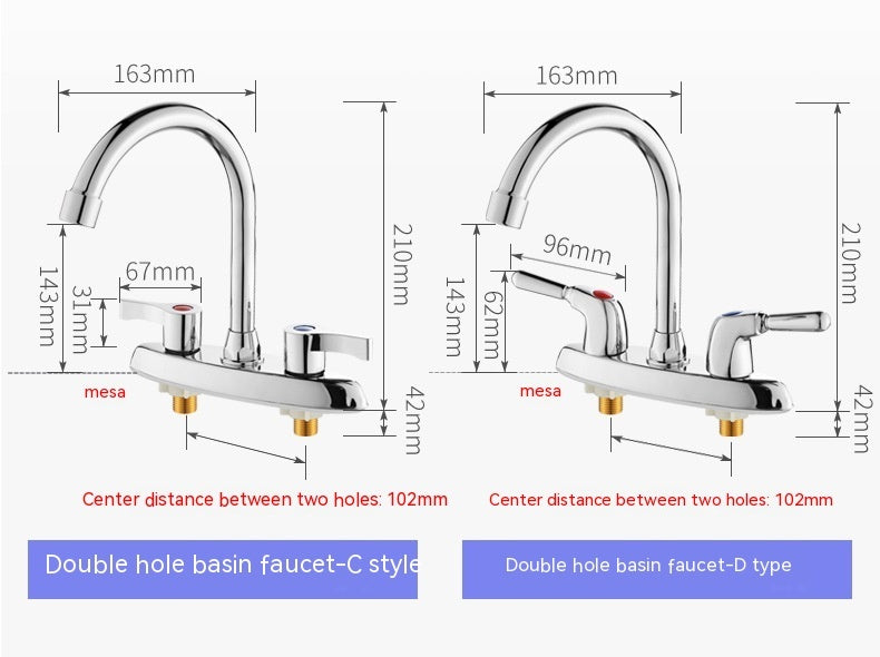 Hot And Cold Double Hole Washbasin Faucet