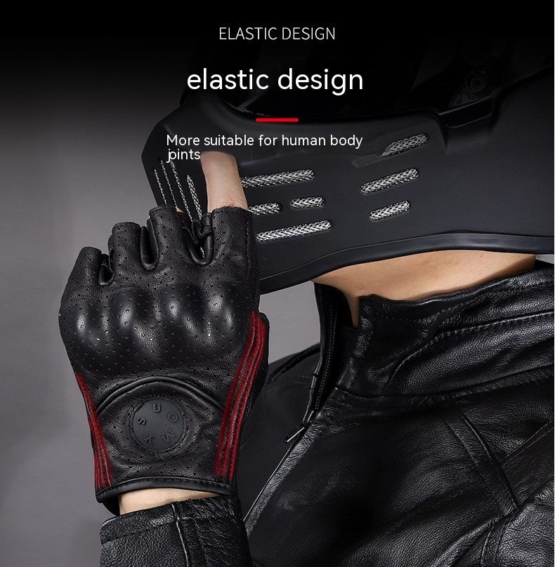 Retro Leather Motorcycle Half Finger Gloves