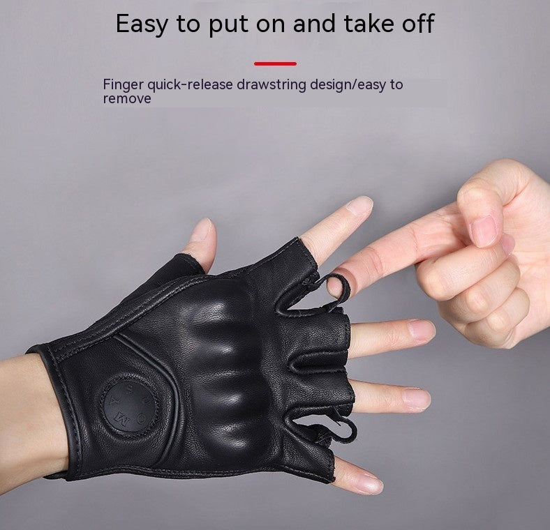 Retro Leather Motorcycle Half Finger Gloves