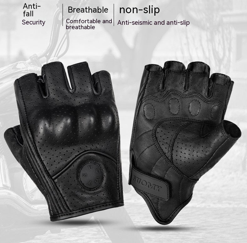 Retro Leather Motorcycle Half Finger Gloves