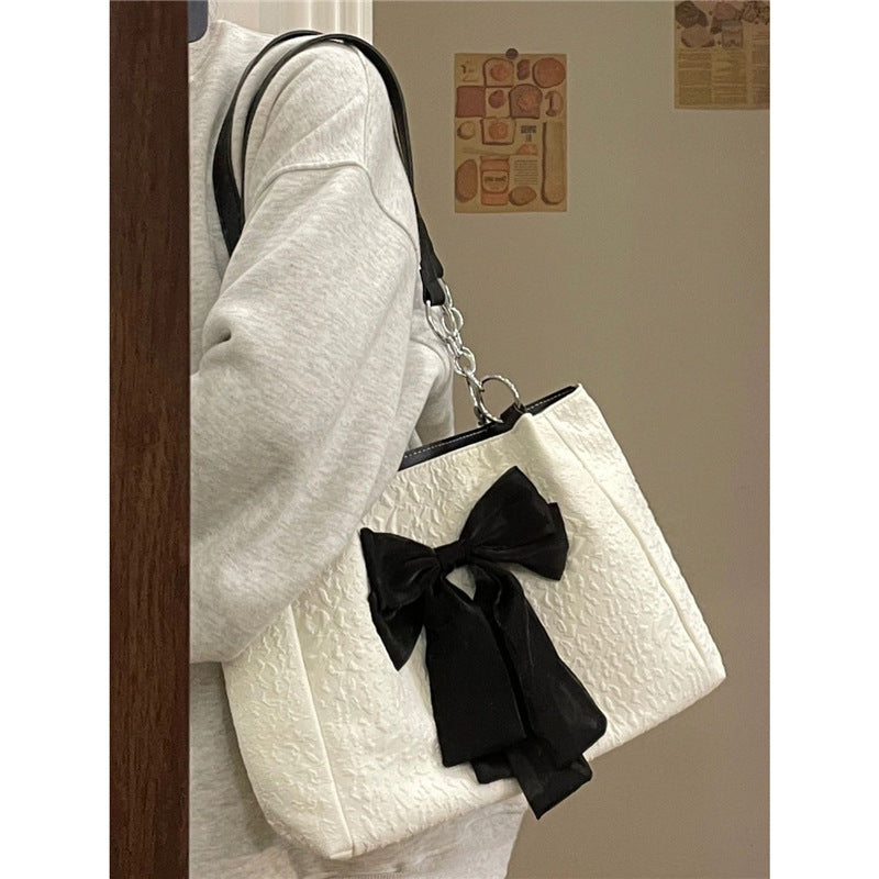 Sac à bandoulière en toile grande capacité Bow Tote