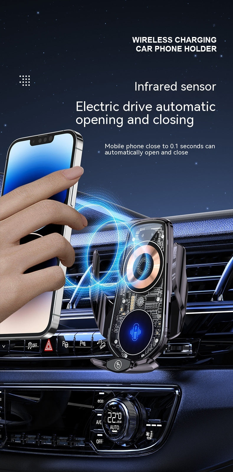 Support de téléphone portable transparent et créatif, chargeur de voiture sans fil, ouverture et fermeture automatiques, fournitures de voiture de navigation