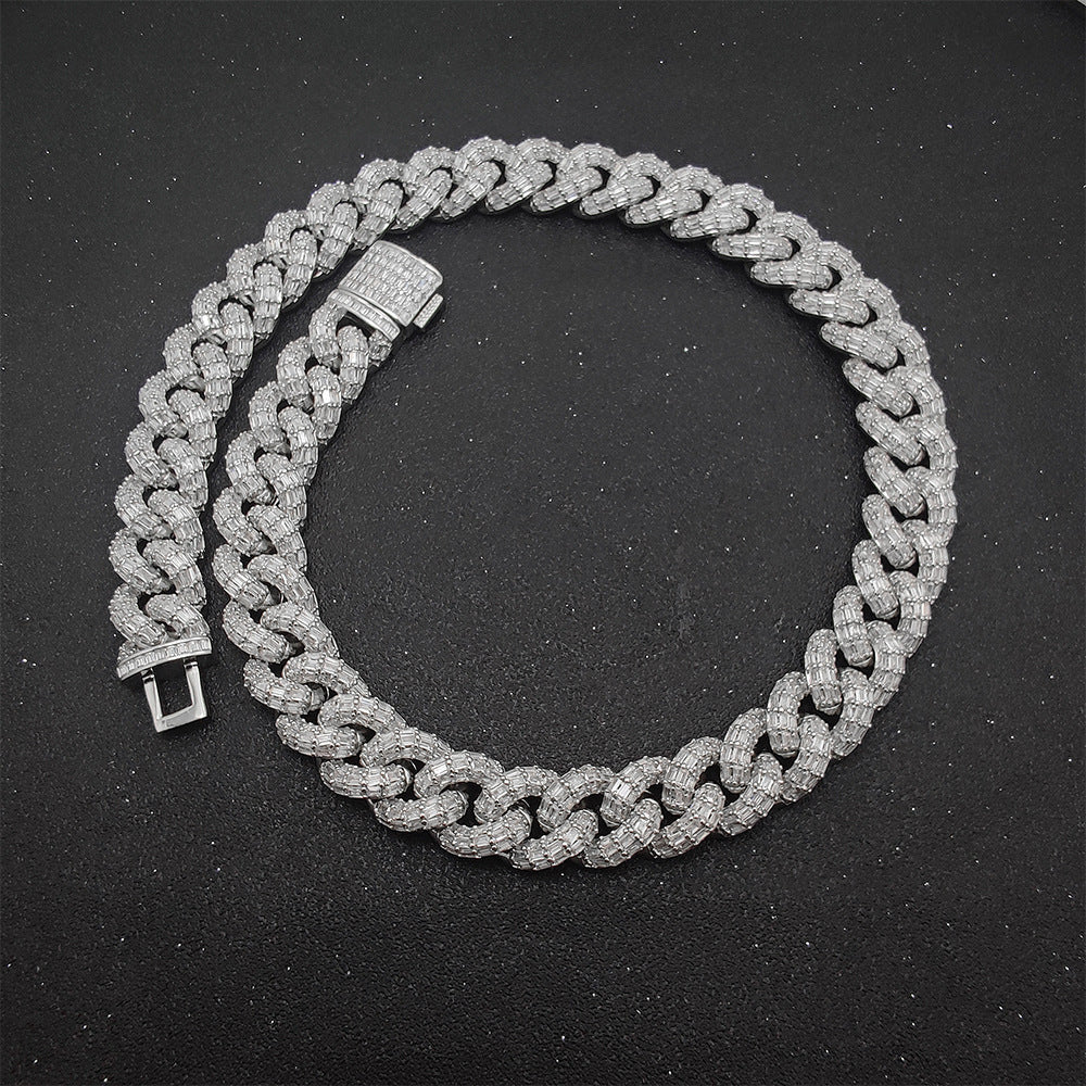 Hip Hop 15mm Three Row T Square Cuban Chain Real Gold Plating
