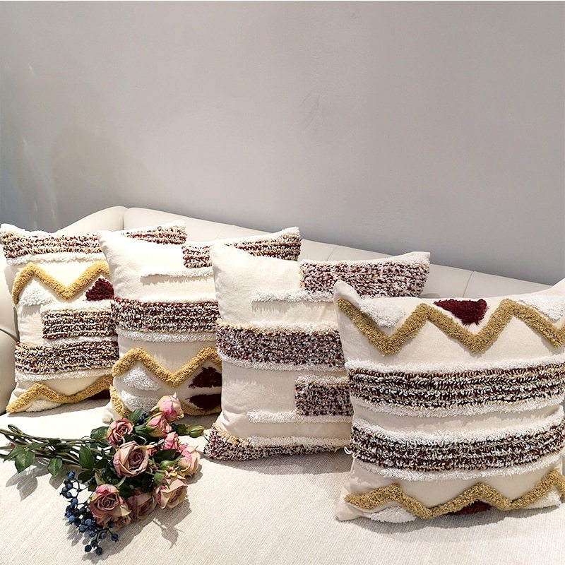 Moroccan style Cushion Cover Pillow Case Luxury Handmade Geometric Stripe Brown For Sofa Bed Home Decorative Canvas 45x45cm