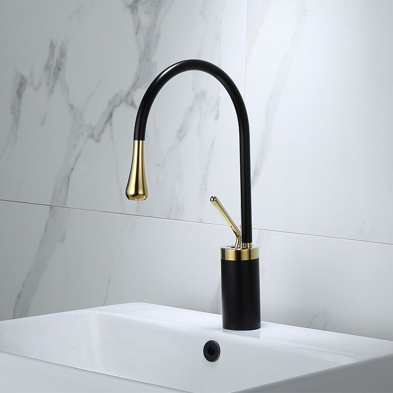 Water Drop Brushed Gold Copper Body Basin Wash Basin Rotating Faucet
