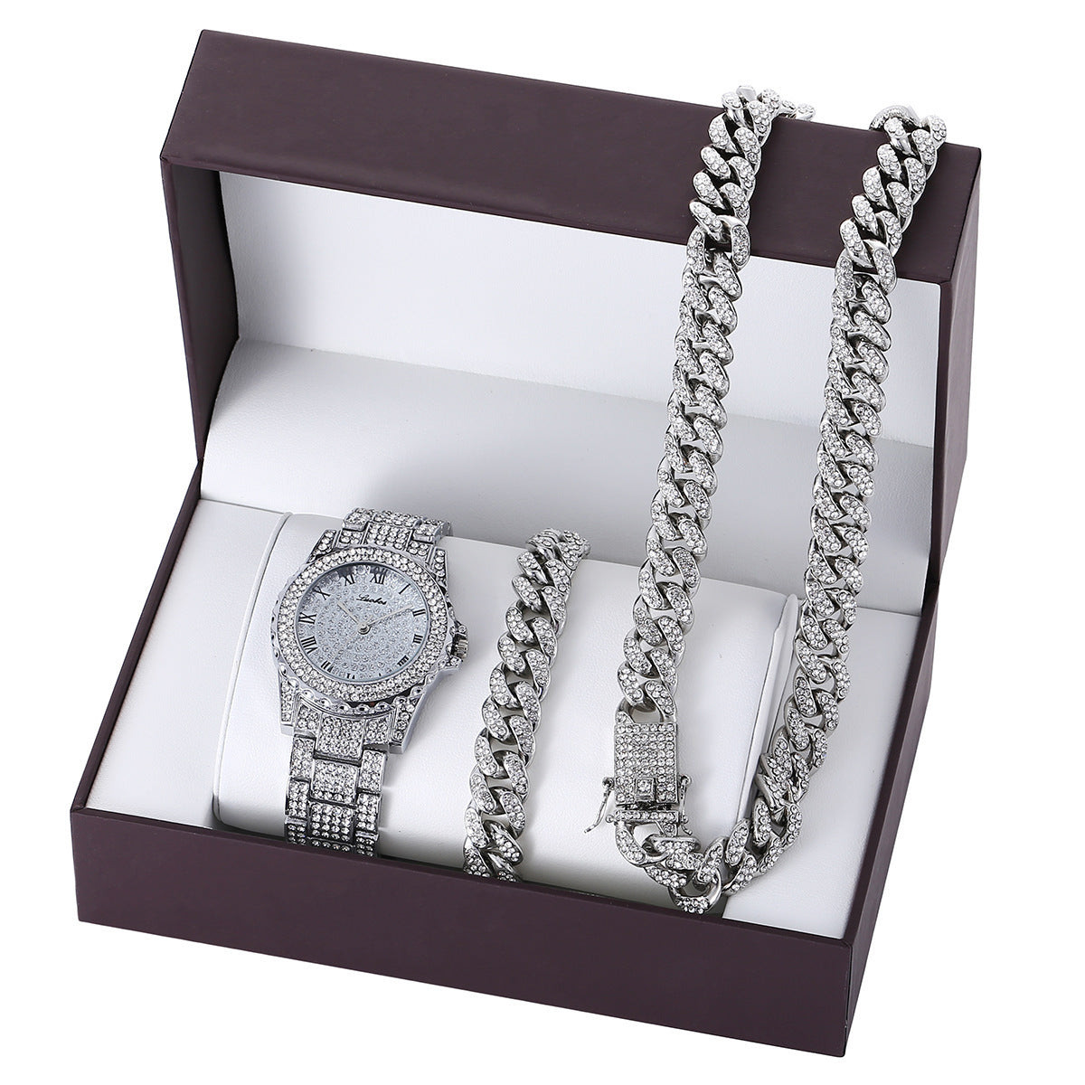 Bracelet de montre à quartz en acier avec diamants