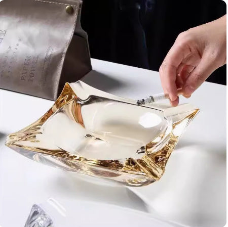Crystal Glass Gold Rim Ashtray Prevent Fly Ash