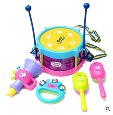 Children's 5 Piece Set Puzzle Baby Musical Instrument Double-sided Drum Patting Drum