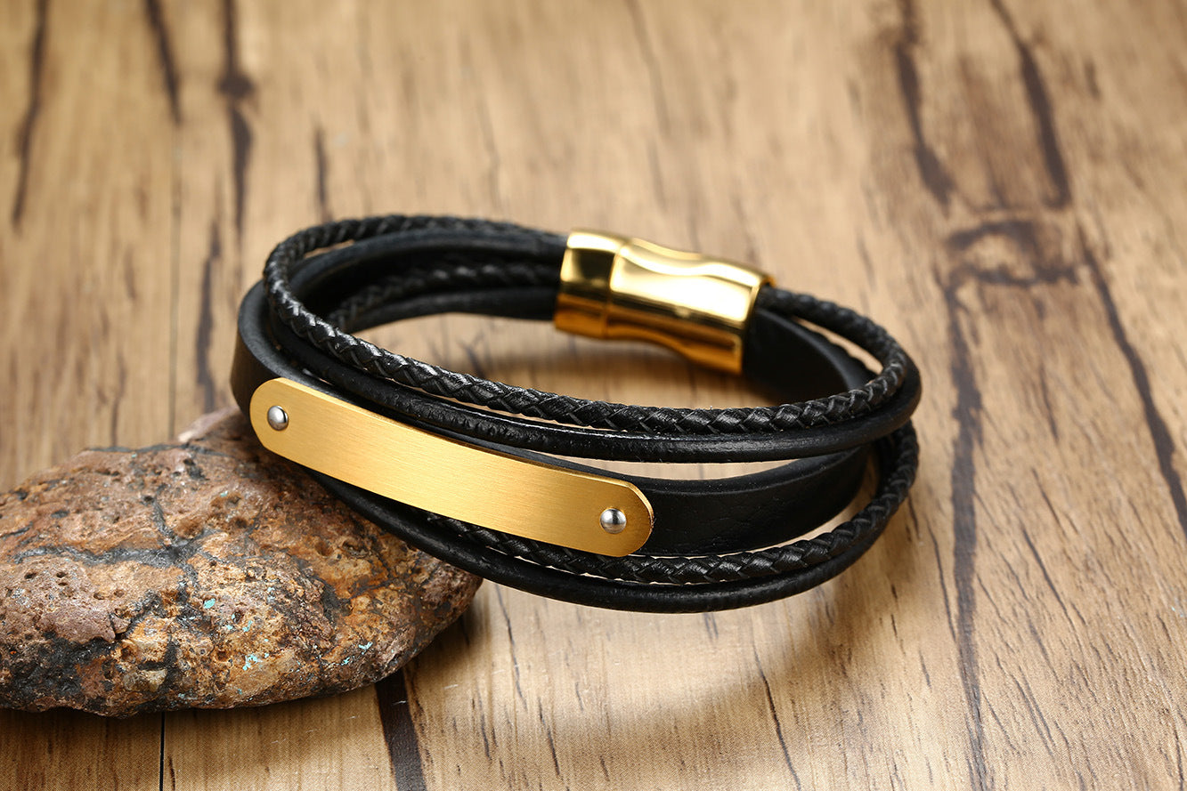 Stainless steel leather bracelet