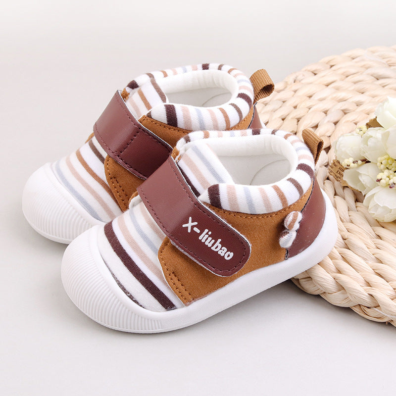 Chaussures bébé rayées antidérapantes à semelle souple et velcro