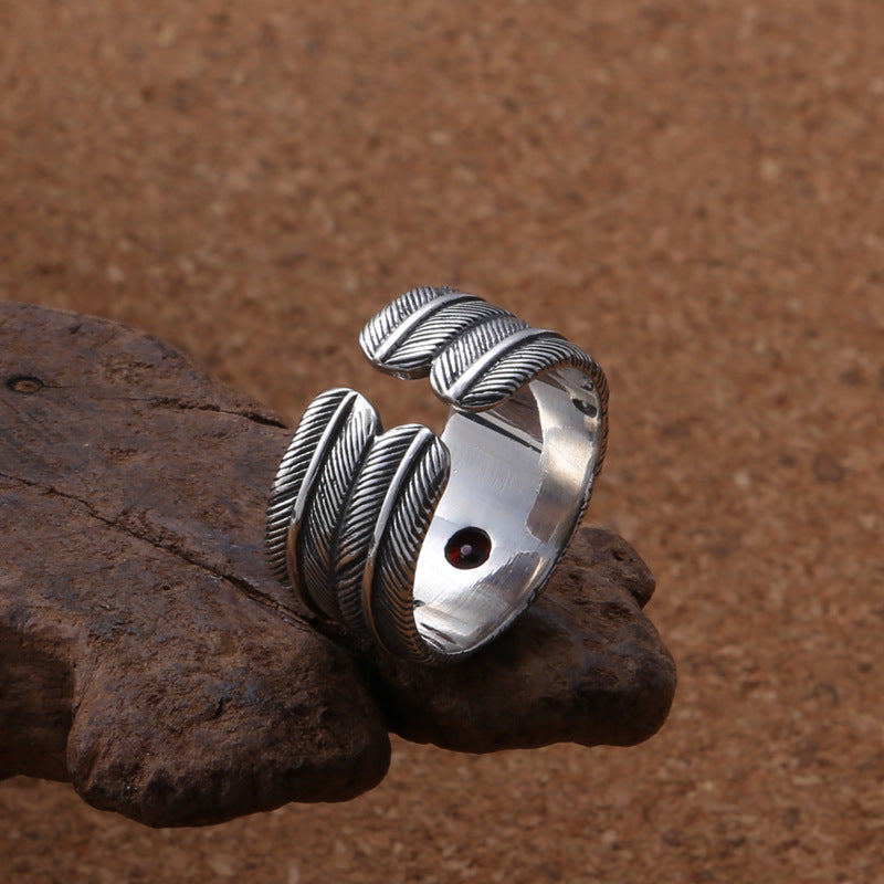 Fashion Personality Trend Feather Retro Thai Silver Ring