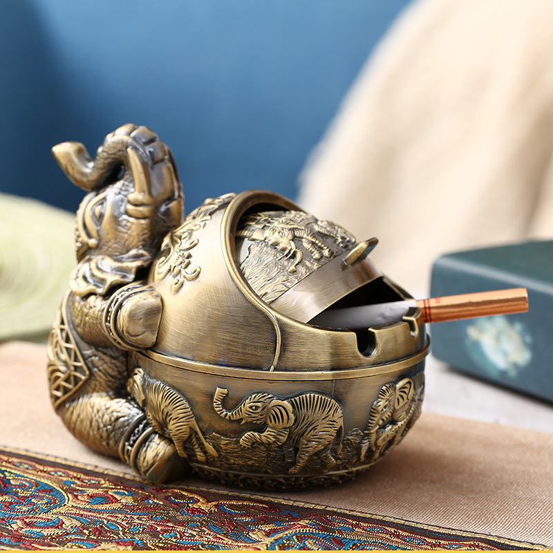 Household Fashion Metal Shatter Proof Cover Ashtray