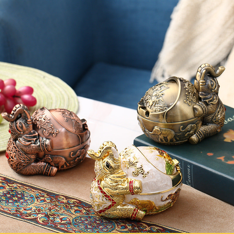 Household Fashion Metal Shatter Proof Cover Ashtray