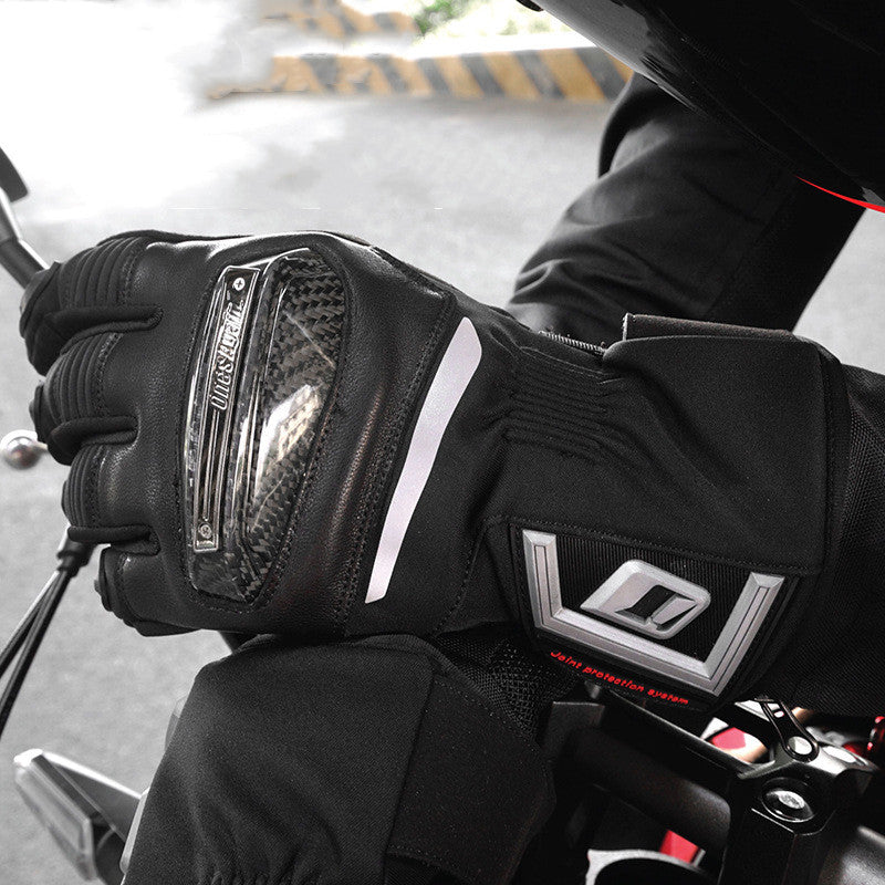 Guantes de moto para hombre, anticaídas, de cuero genuino y fibra de carbono.