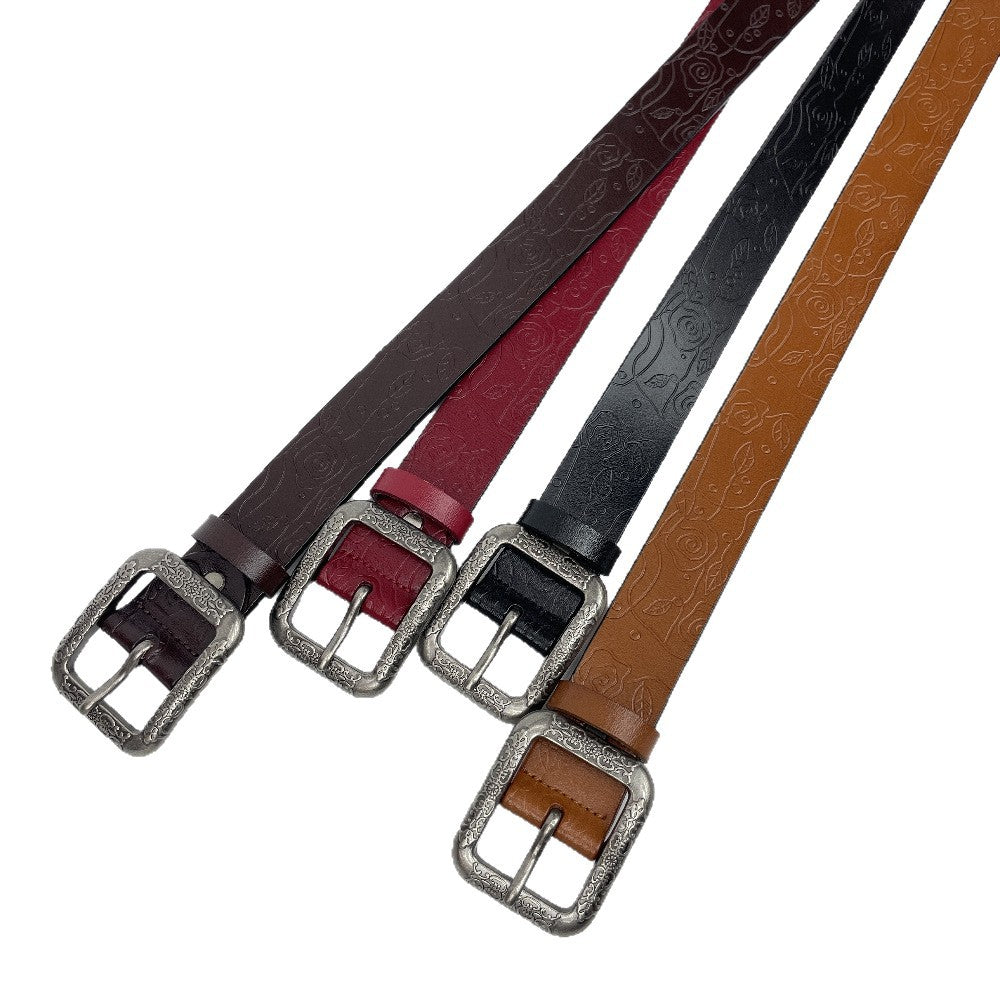 Ceinture en Cuir Vintage pour Femme, Modèle Tendance en Cuir de Vachette Gaufré