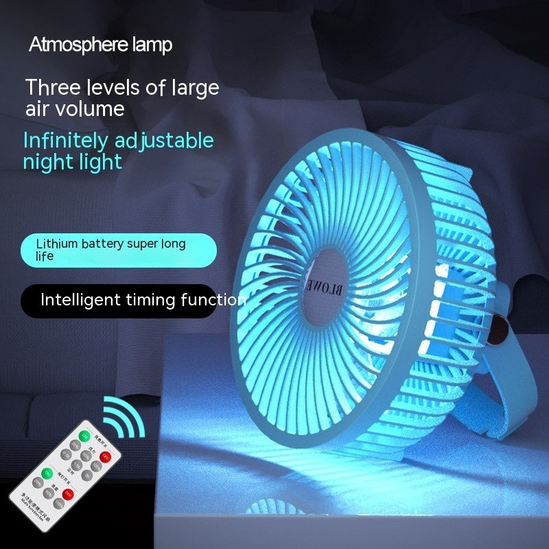 Small Electric Fan Rechargeable Night Light Portable Summer Cartoon Moving Student Bed Head Wall Desktop Mini