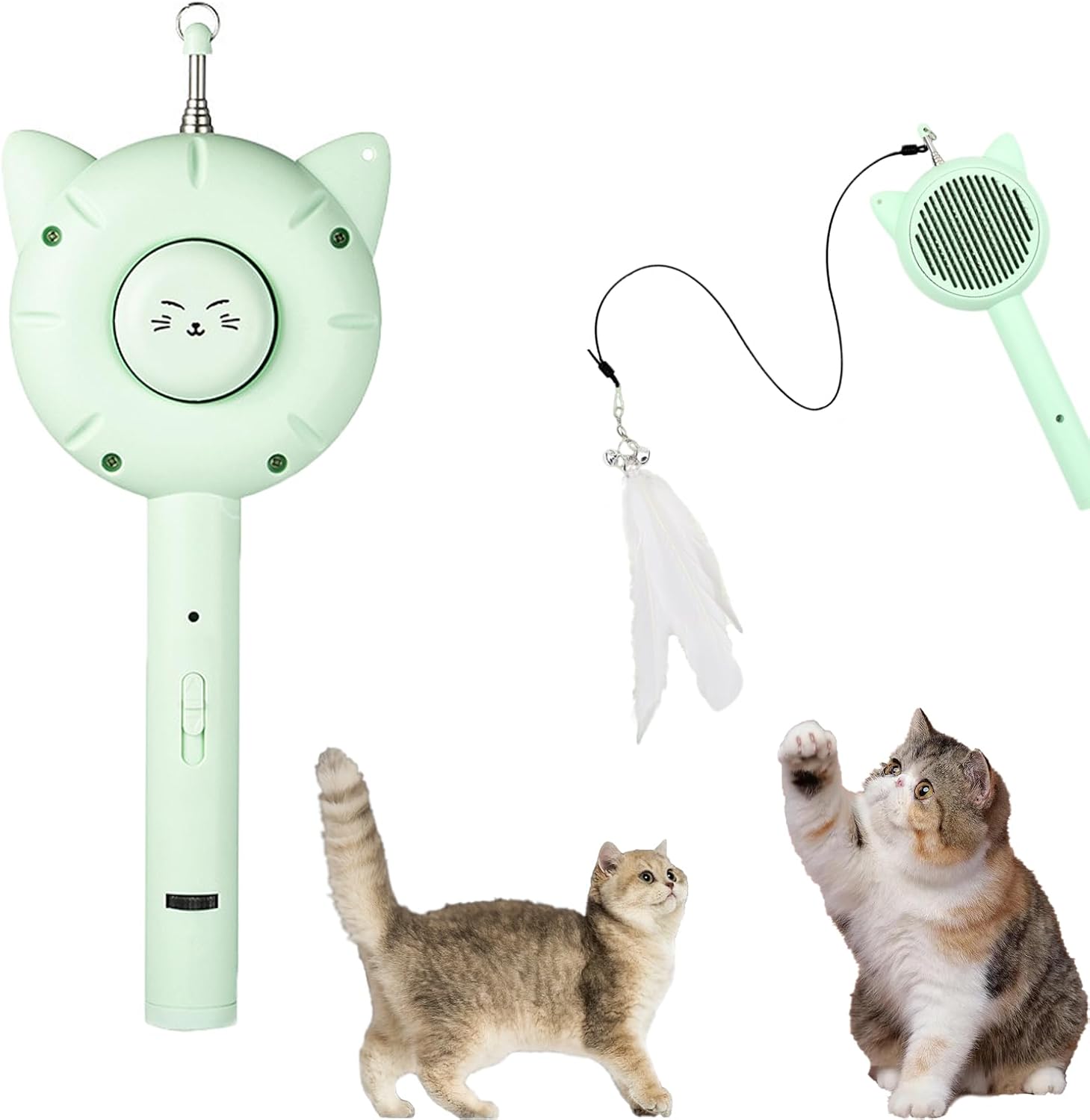 Cat Brush Toy 5-in-1 Interactive Cat Toys Retractable Cat-Teasing Wand Pet Grooming Self Cleaning Brush Light Up Cat Toy With Five Light Patterns