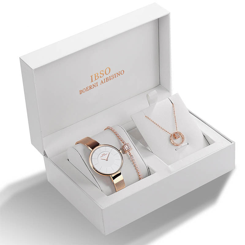 Mesh strap ladies watch set