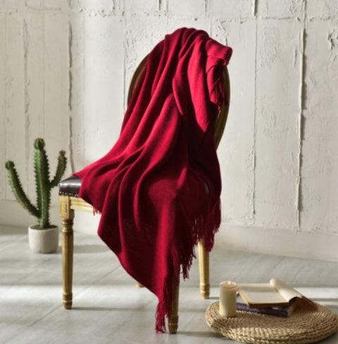 Petite couverture tricotée à franges, couverture de sieste, couverture de canapé