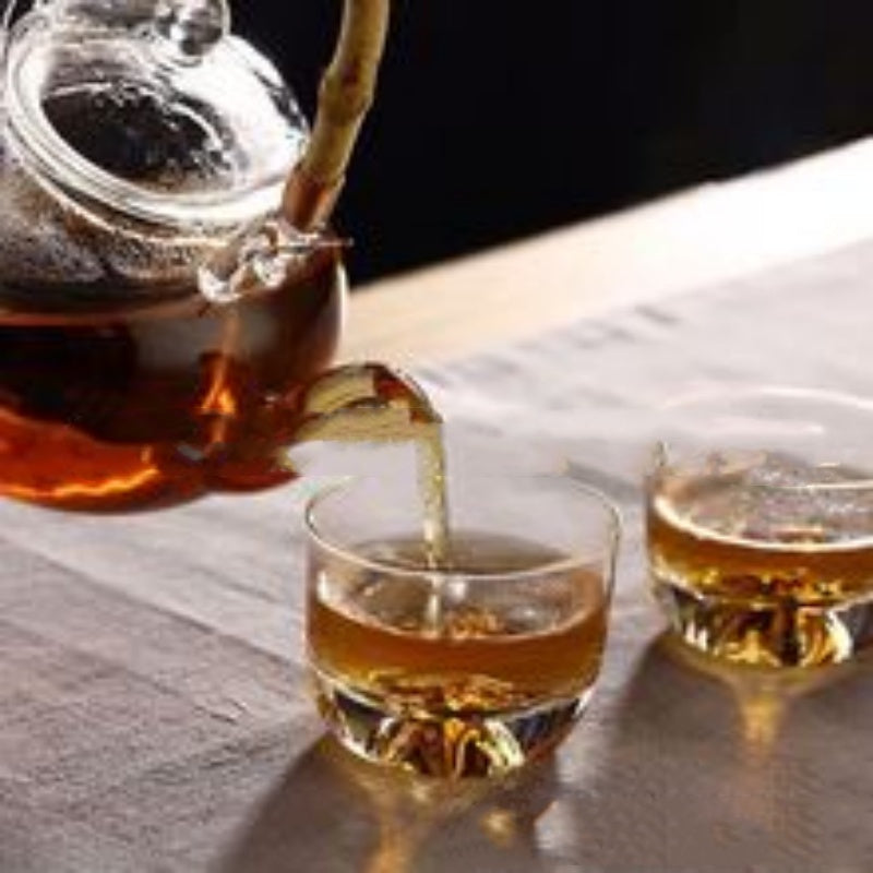 Pot à thé en verre avec poignée en bambou et infuseur, compatible flamme directe