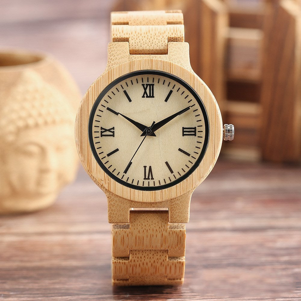 Fashion bamboo full wood strap Roman literal watch