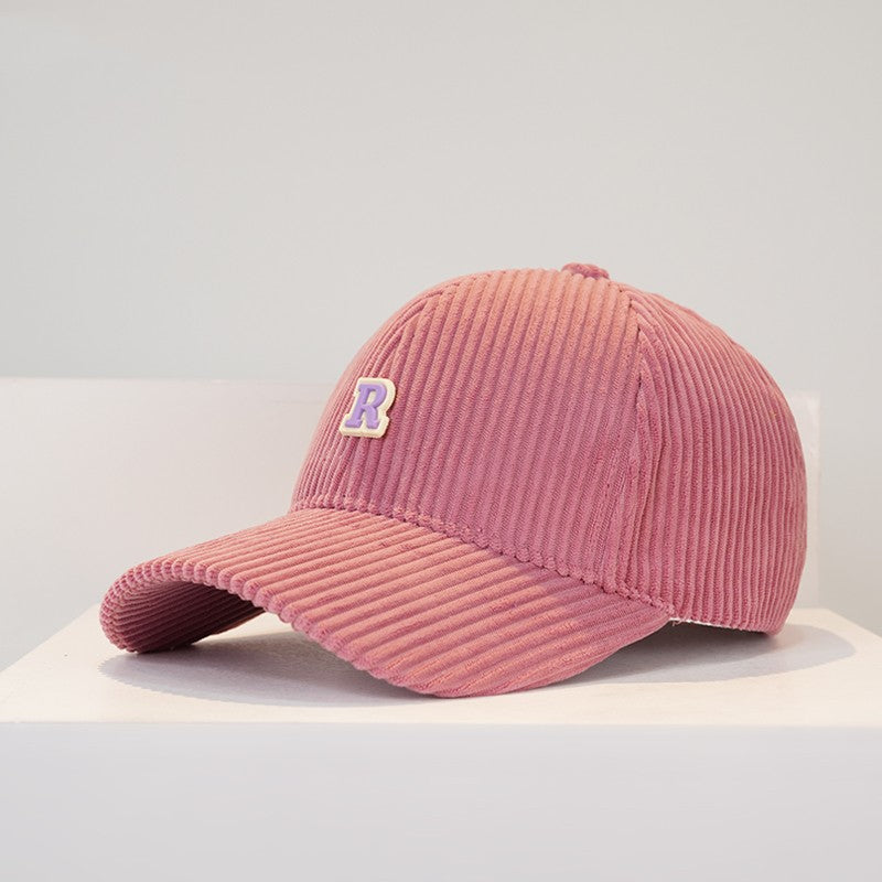 Women's Corduroy R Letter Baseball Cap Hat