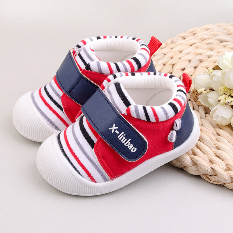 Chaussures bébé rayées antidérapantes à semelle souple et velcro