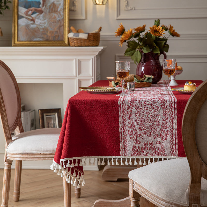 Jacquard Vintage Floral Tassel Tablecloth Rectangular Coffee Table Cloth