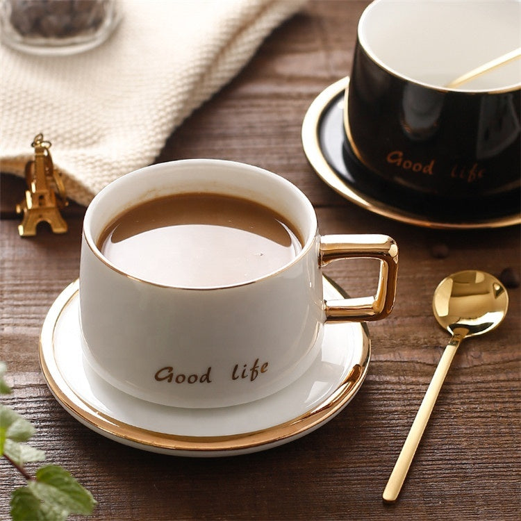 Nordic Ceramic Light Luxury Coffee Cup And Saucer Set With Gold