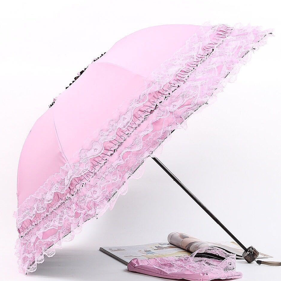 Vinyl Three Foldable Creative Double Layer Lace Umbrella