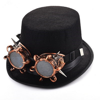 Chapeau haut-de-forme steampunk avec lunettes à rivets, style gothique-punk, chapeau magique, accessoires de vêtements rétro
