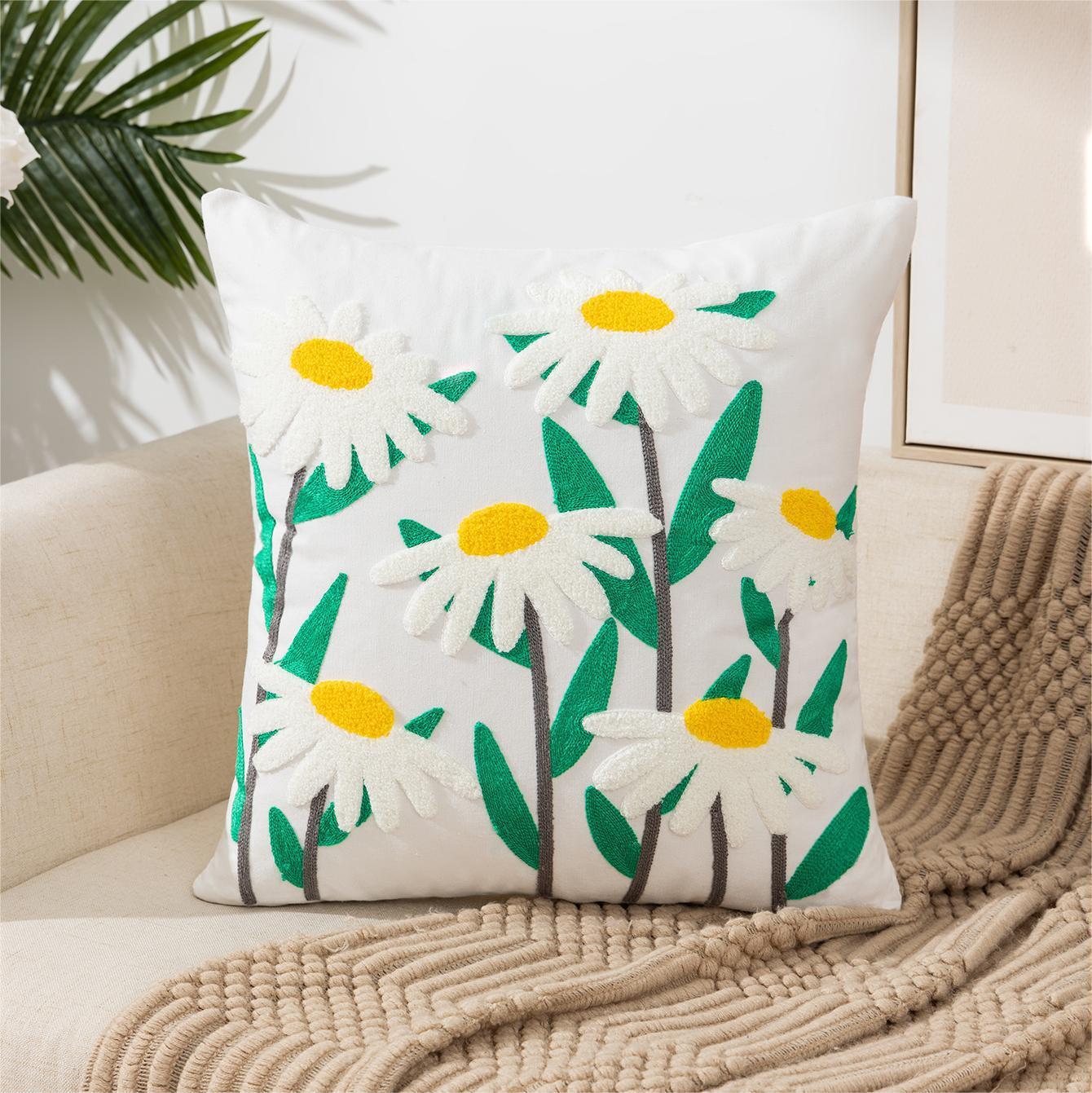 Pastoral Style Home Sofa Cushion Flower Embroidery Pillow Cover